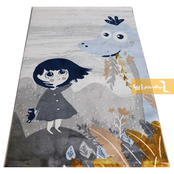 فرش کودک طوسی طرح دایناسور5