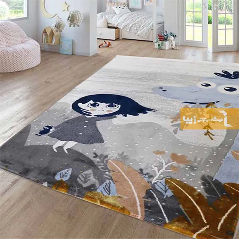 فرش کودک طوسی طرح دایناسور1