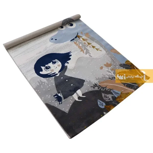 فرش کودک طوسی طرح دایناسور2