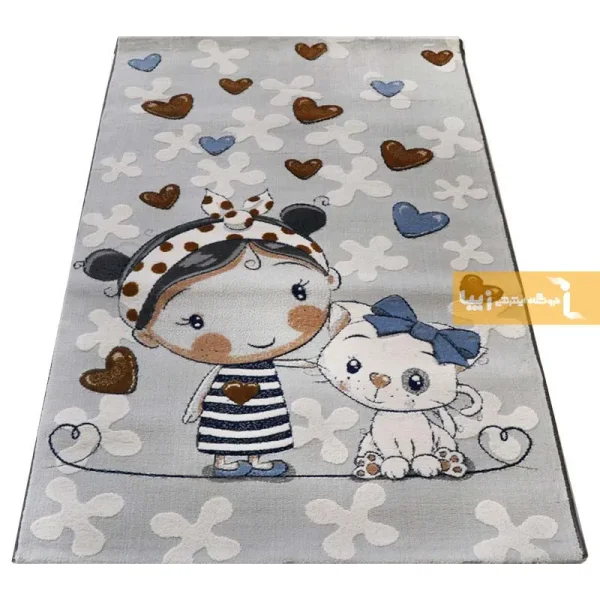 فرش کودک طوسی طرح گربه10