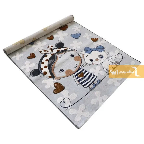 فرش کودک طوسی طرح گربه2