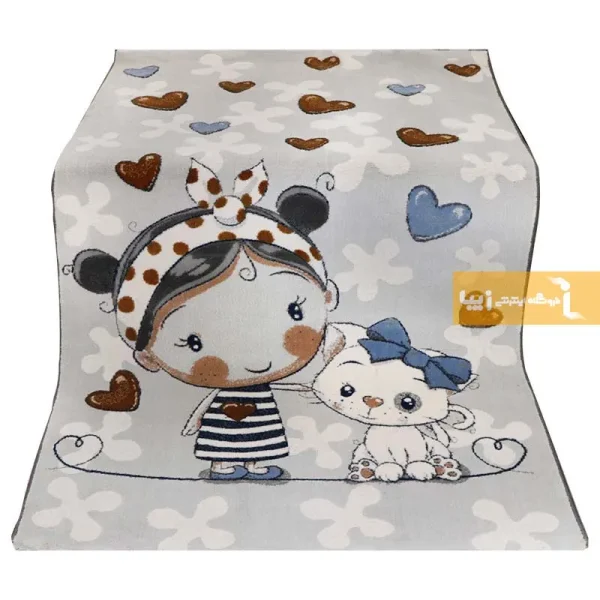 فرش کودک طوسی طرح گربه11