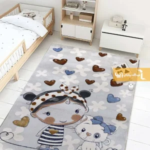 فرش کودک طوسی طرح گربه1