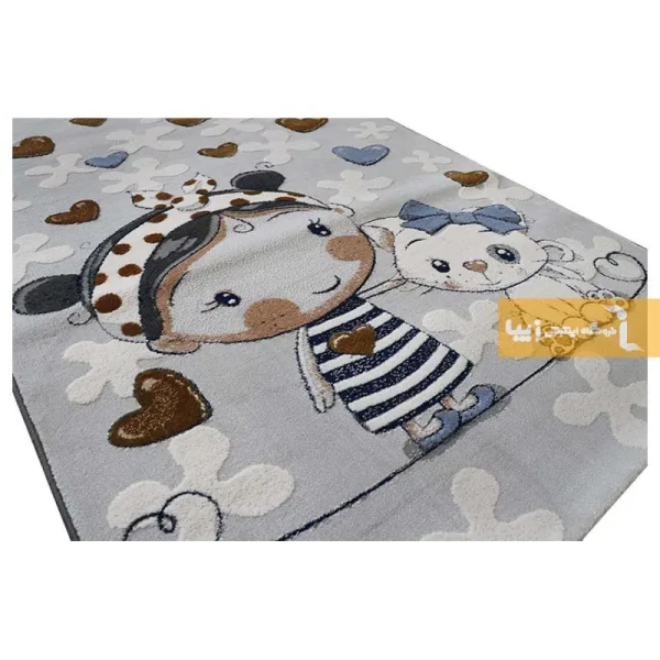فرش کودک طوسی طرح گربه7