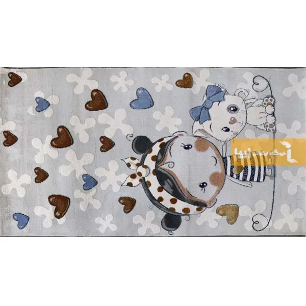 فرش کودک طوسی طرح گربه4