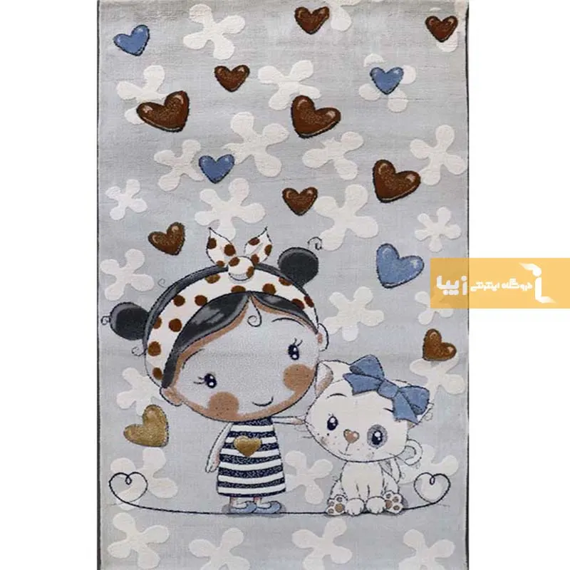 فرش کودک طوسی طرح گربه3