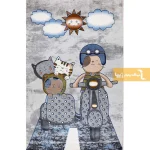 فرش کودک طوسی طرح دایناسور2