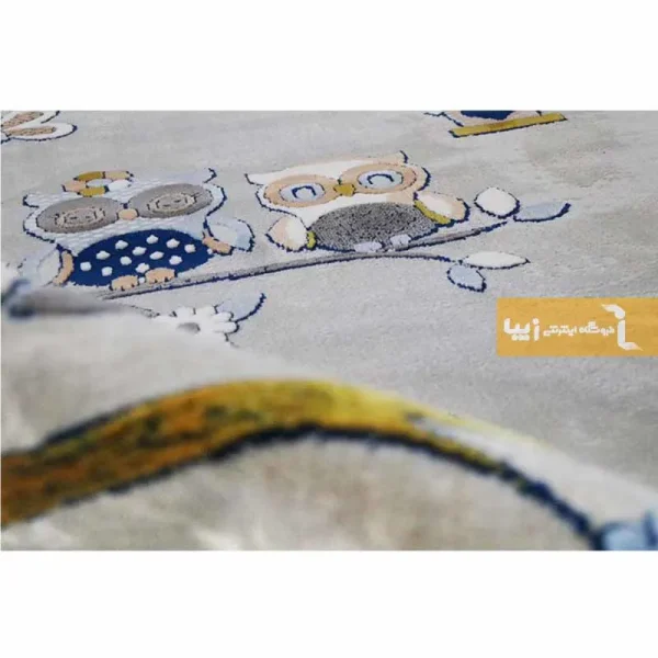 فرش کودک طوسی طرح خانواده جغدها5