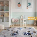 فرش کودک طوسی طرح خانواده جغدها1