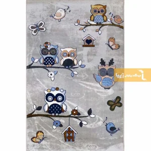 فرش کودک طوسی طرح خانواده جغدها8