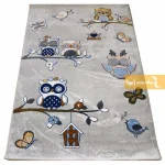 فرش کودک طوسی طرح خانواده جغدها6