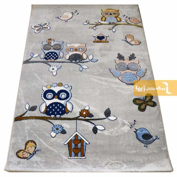 فرش کودک طوسی طرح خانواده جغدها6