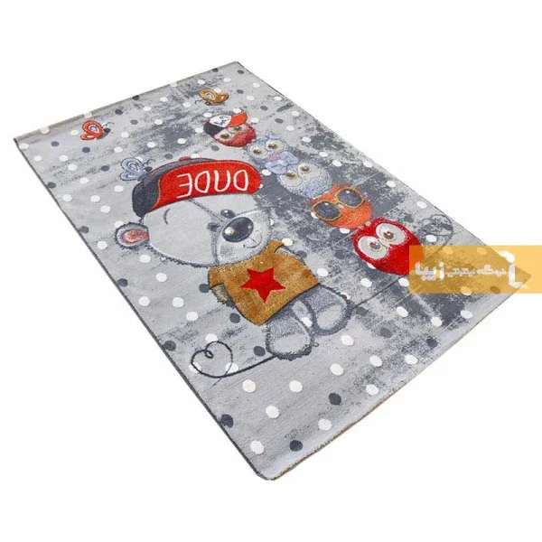 فرش کودک طوسی طرح خرسی و جغدها7