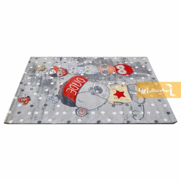 فرش کودک طوسی طرح خرسی و جغدها6
