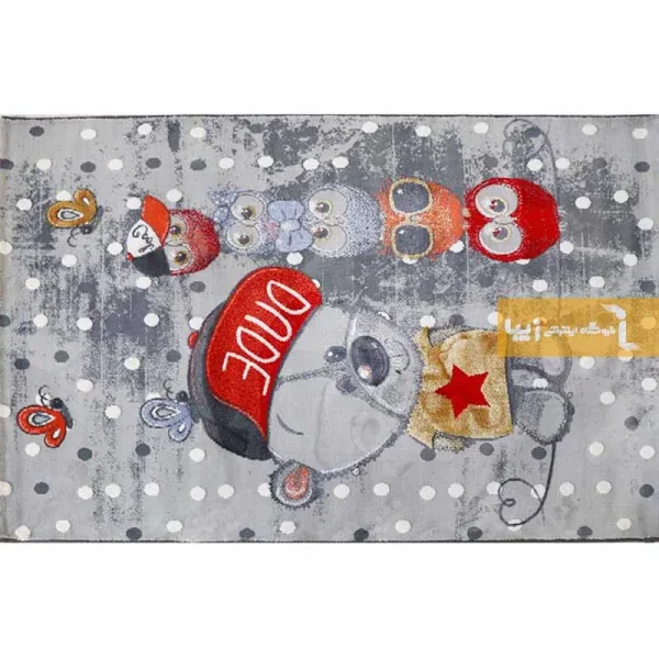 فرش کودک طوسی طرح خرسی و جغدها5