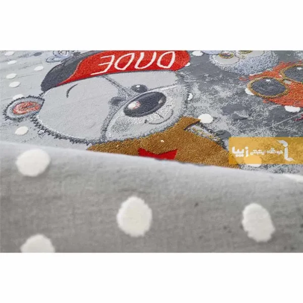 فرش کودک طوسی طرح خرسی و جغدها3