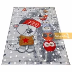 فرش کودک طوسی طرح خرسی و جغدها11