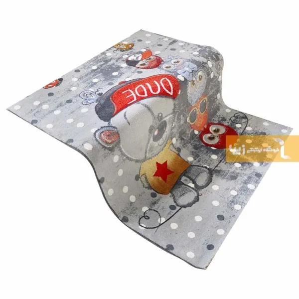 فرش کودک طوسی طرح خرسی و جغدها10