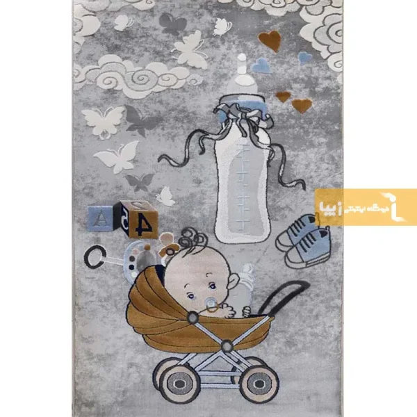 فرش کودک طوسی طرح نی نی9