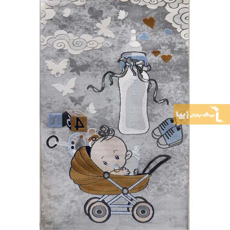 فرش کودک طوسی طرح نی نی9