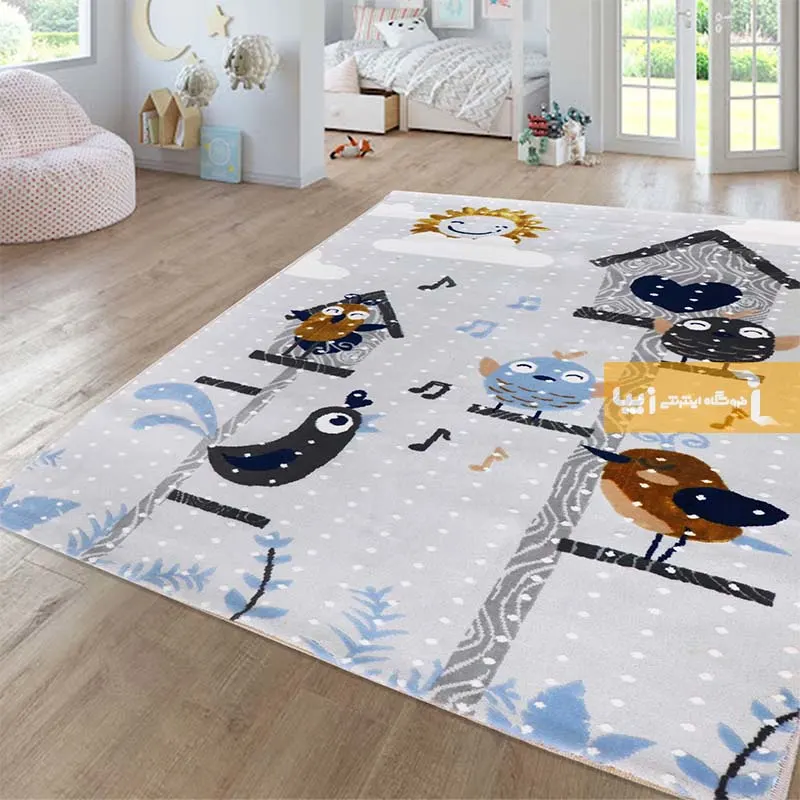 فرش کودک طوسی طرح پرنده1