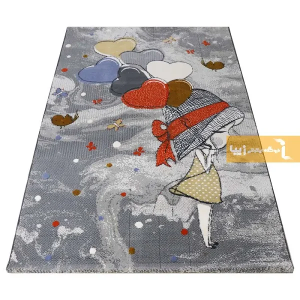 فرش کودک طوسی طرح پرواز2