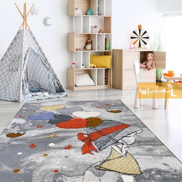 فرش کودک طوسی طرح پرواز1