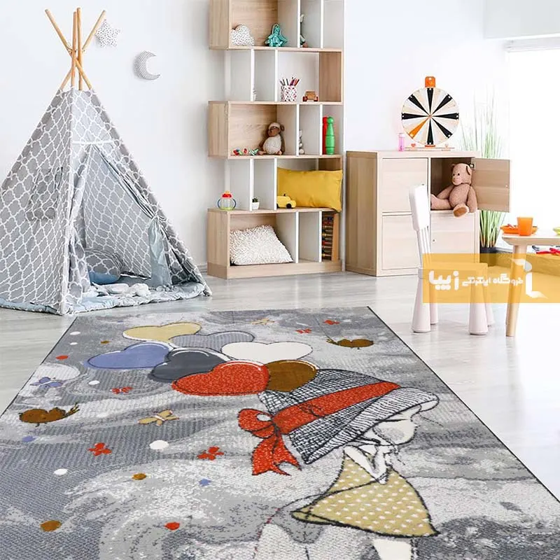 فرش کودک طوسی طرح پرواز1