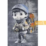 فرش کودک طوسی طرح پسرک عکاس3