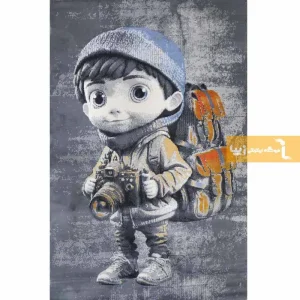 فرش کودک طوسی طرح پسرک عکاس3