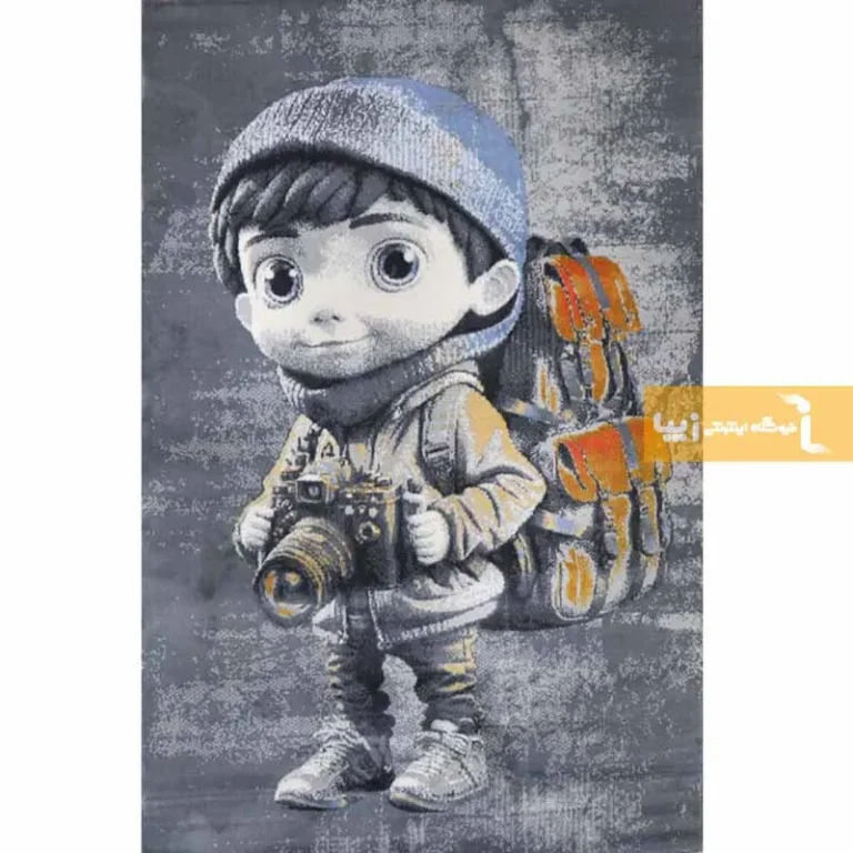 فرش کودک طوسی طرح پسرک عکاس3
