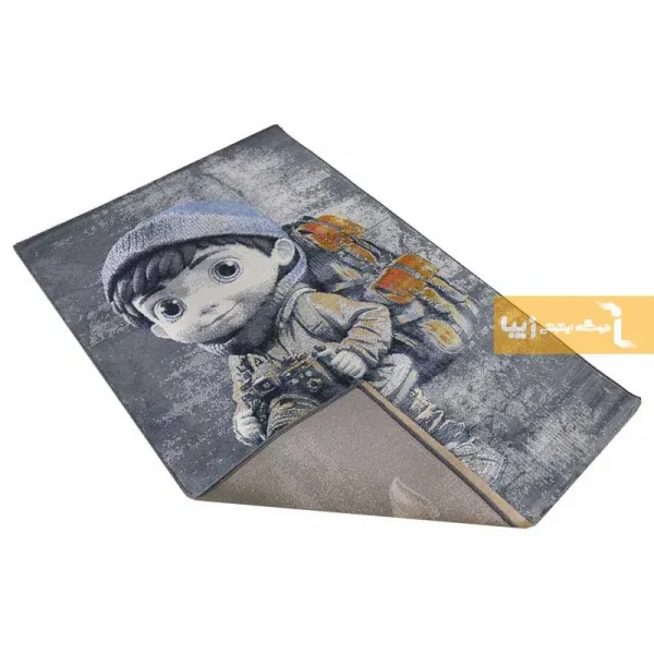 فرش کودک طوسی طرح پسرک عکاس6