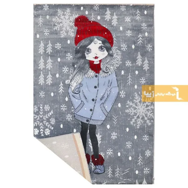 فرش کودک طوسی طرح روز برفی5