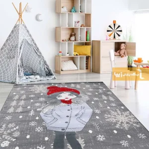 فرش کودک طوسی طرح روز برفی1