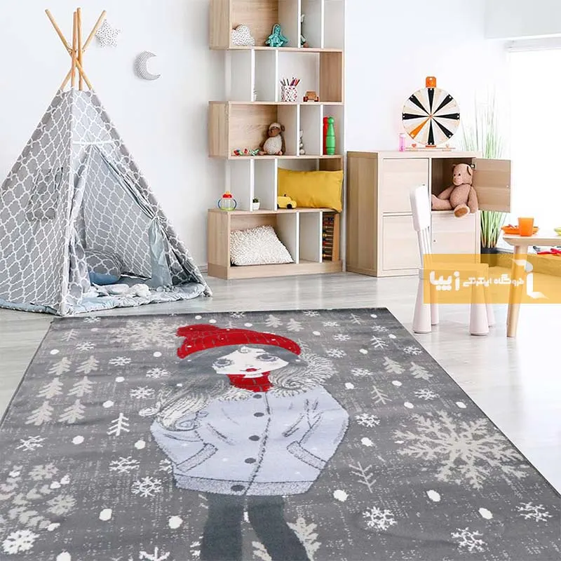 فرش کودک طوسی طرح روز برفی1
