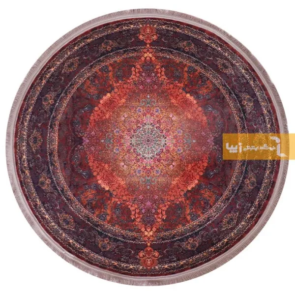 فرش گرد قهوه‌ای طرح عقیق3