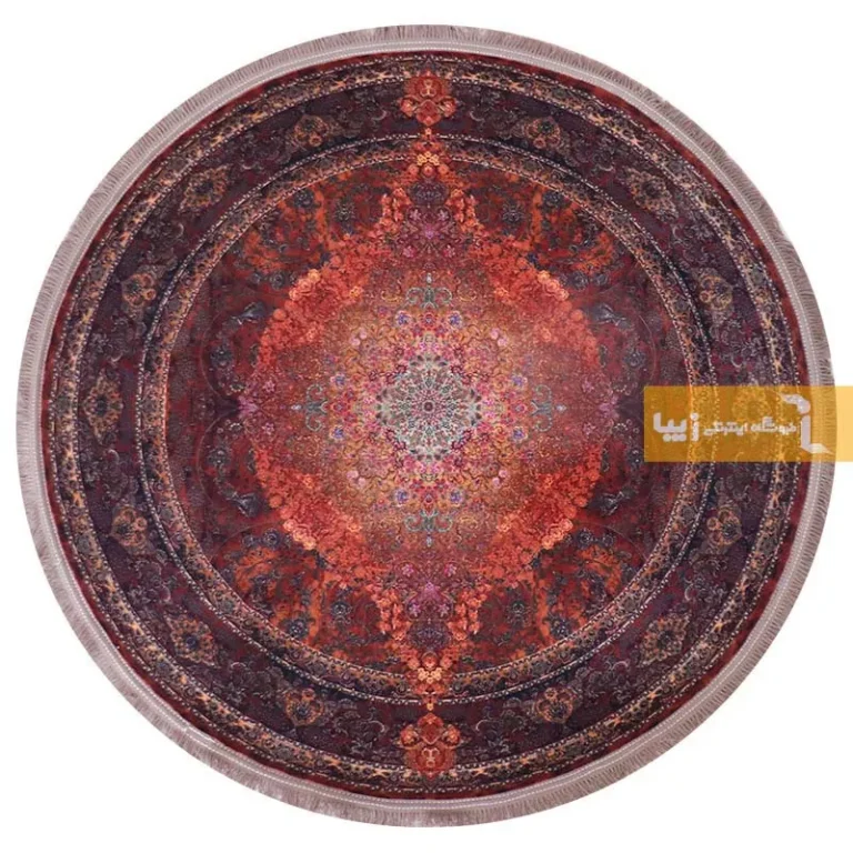 فرش گرد قهوه‌ای طرح عقیق3