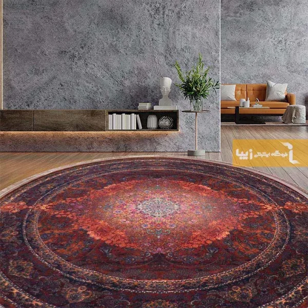 فرش گرد قهوه‌ای طرح عقیق1