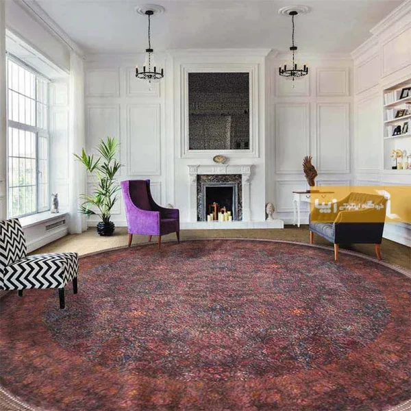 فرش گرد قهوه ای طرح آراگونیت1