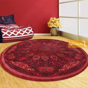 فرش گرد قرمز طرح لعل1