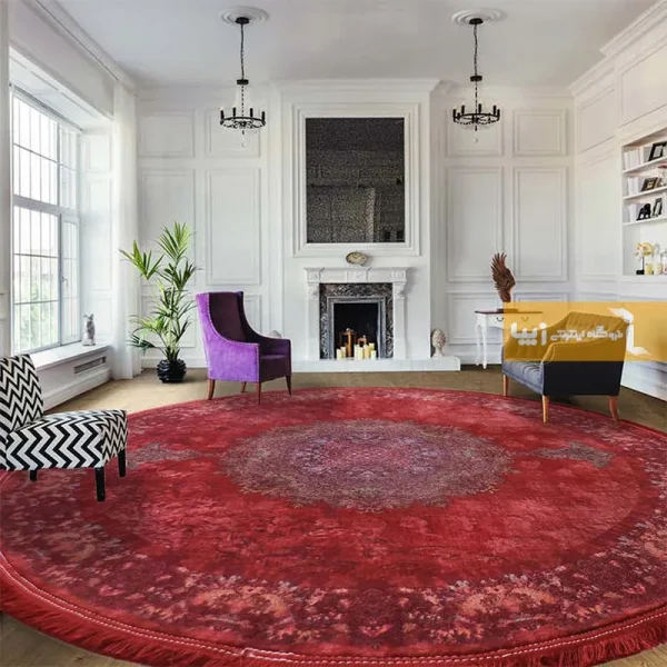 فرش گرد قرمز طرح نجوا1