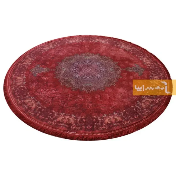 فرش گرد قرمز طرح نجوا 1200 شانه - Image 3