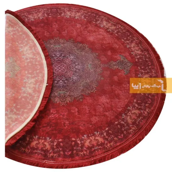 فرش گرد قرمز طرح نجوا6